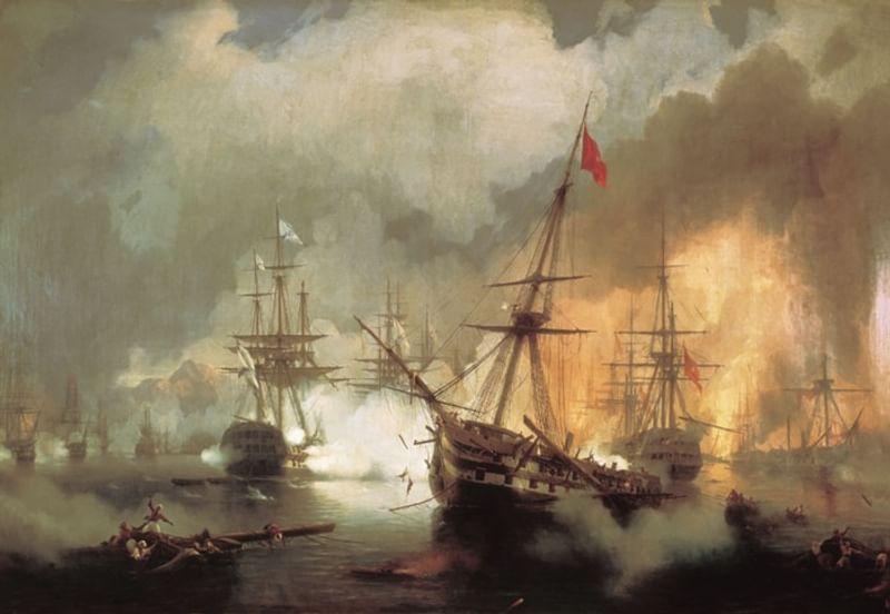 Морское сражение при Наварине 2 октября 1827 года. 1846. Военно-морская академия им. Кузнецова