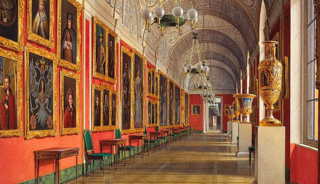 Э.П. Гау. Интерьер Романовской галереи в Зимнем дворце (фрагмент). 1864, ГЭ