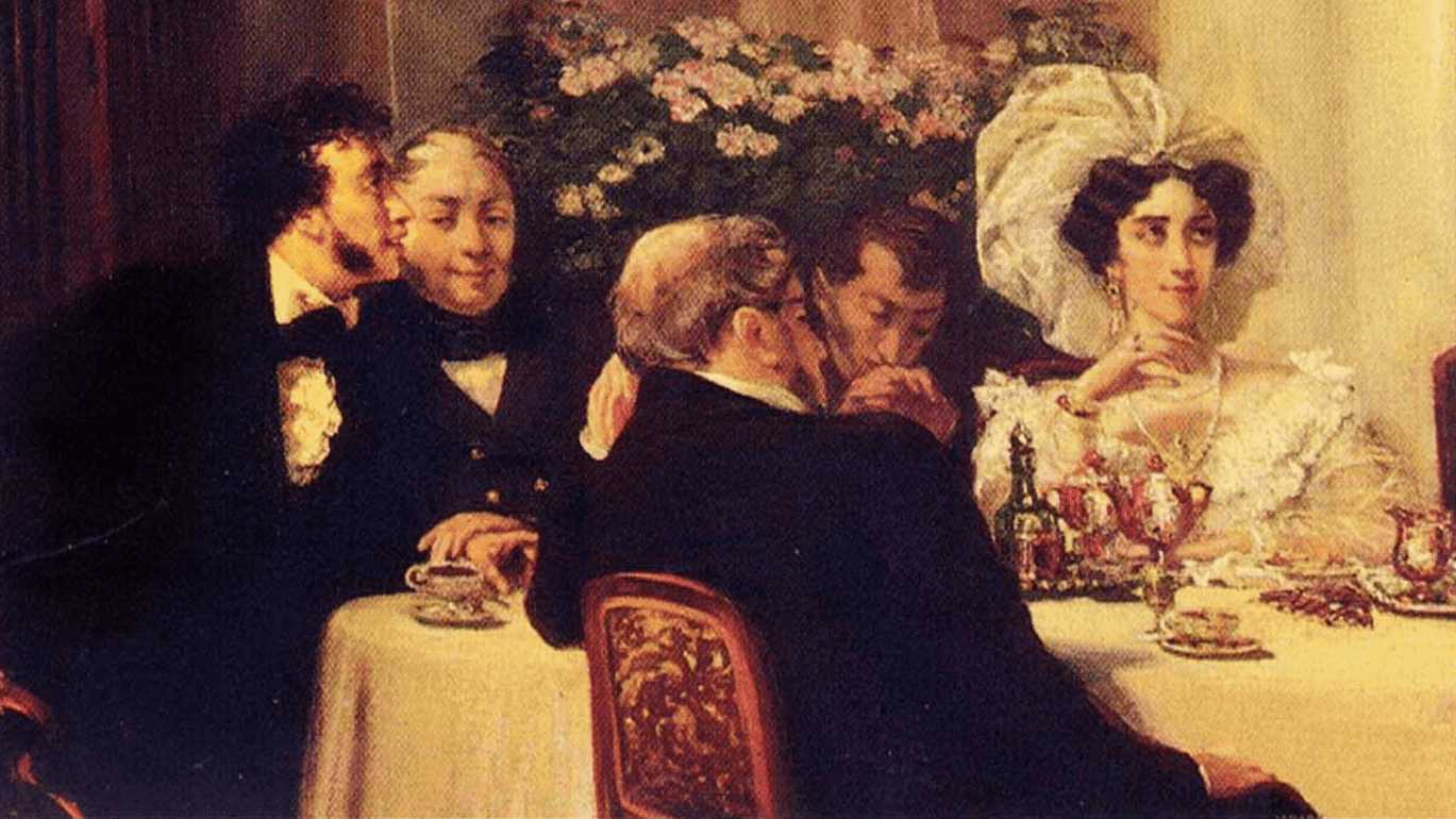 Григорий Мясоедов. В салоне Зинаиды Волконской (фрагмент). 1907. Всероссийский музей А.С. Пушкина, Санкт-Петербург