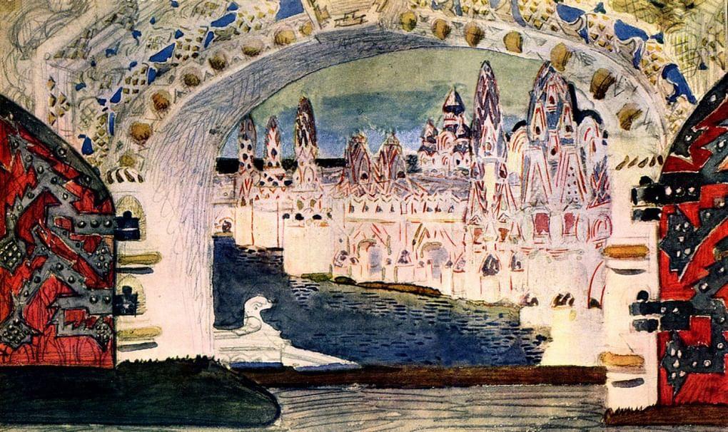 М.А. Врубель. Город Леденец. Эскиз декорации к опере Н.А.Римского-Корсакова «Сказка о царе Салтане…». 1900 год