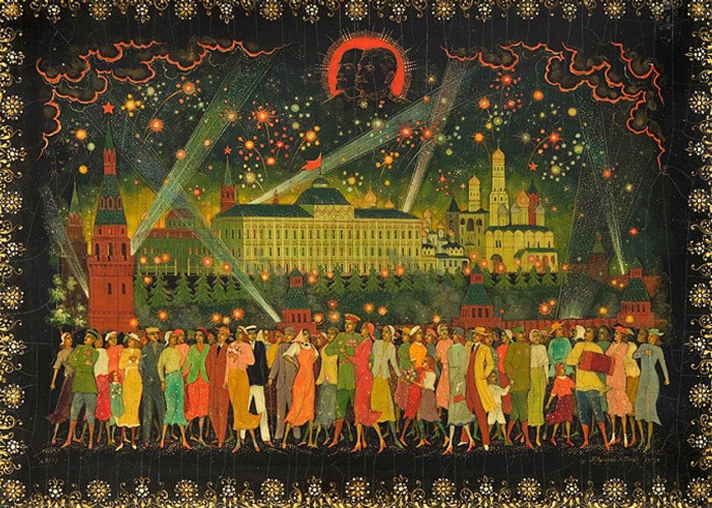 Лаковая шкатулка «Салют в День Победы». 1947. Палех