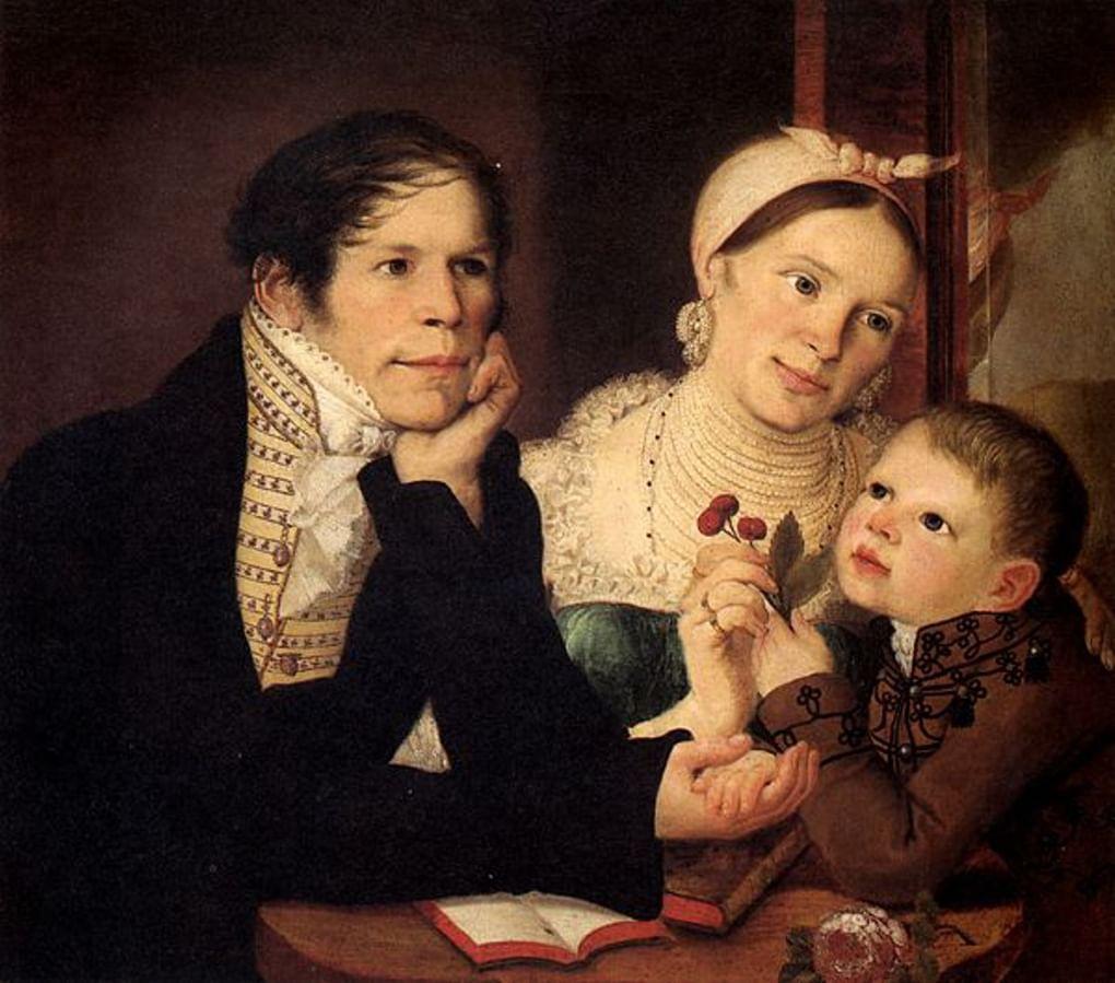 Яков Колокольников-Воронин. Автопортрет с женой и сыном. 1820-е
