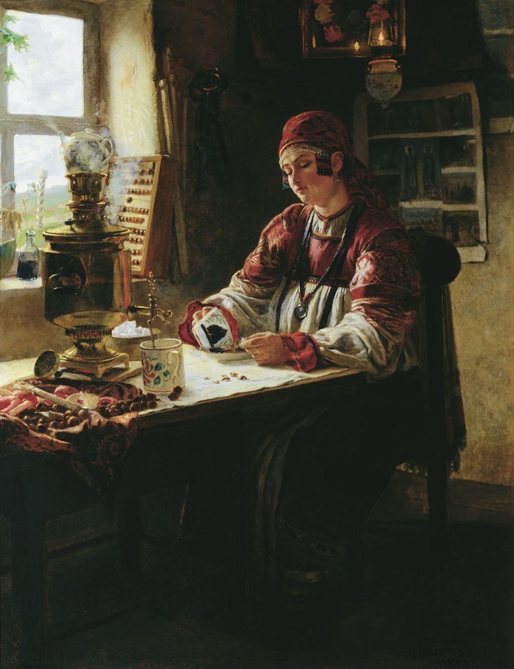 Михаил Клодт. За чайком. 1889