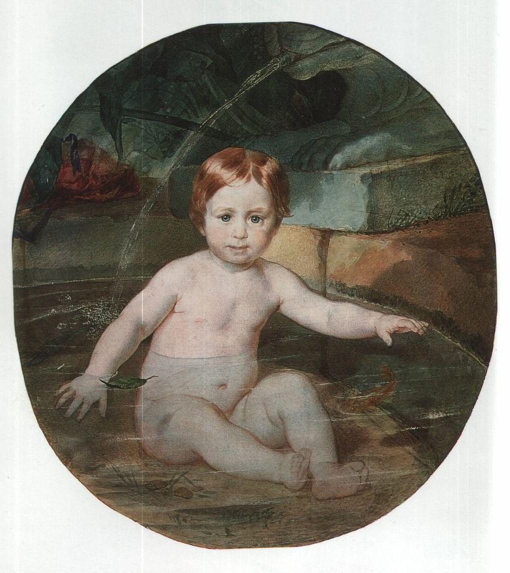 Карл Брюллов. Портрет А.Г. Гагарина (Ребенок в бассейне). 1829. Третьяковская галерея