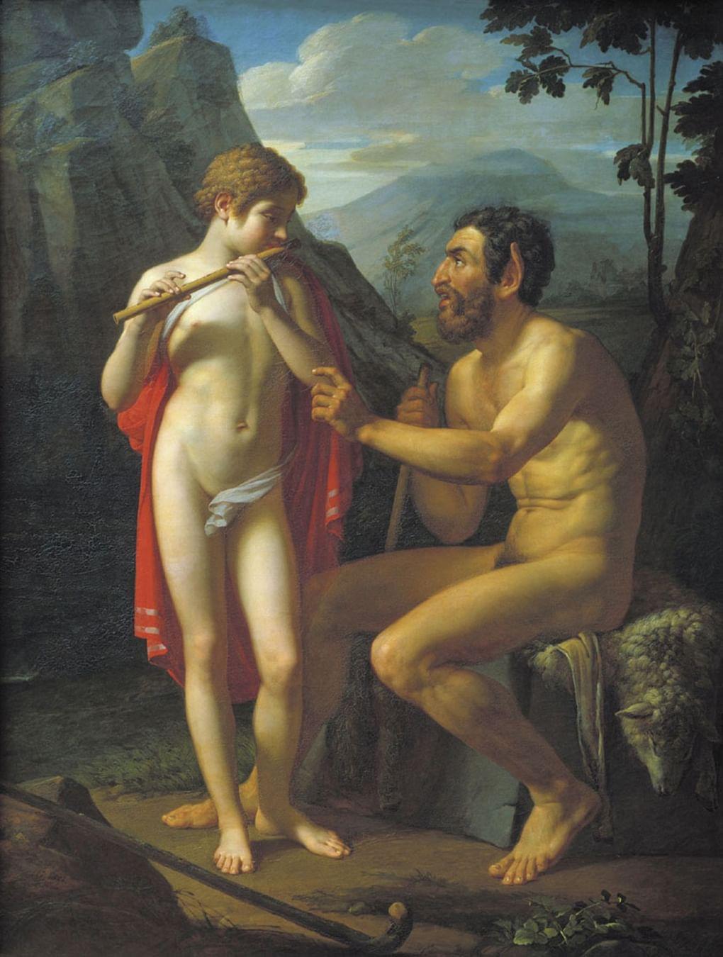Петр Басин. Фавн Марсий учит юношу Олимпия игре на свирели. 1821