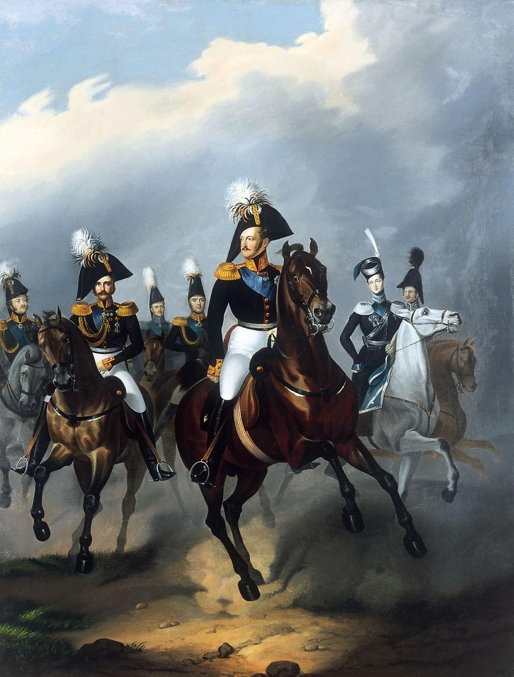 Франц Крюгер. Император Николай I со свитой. 1835