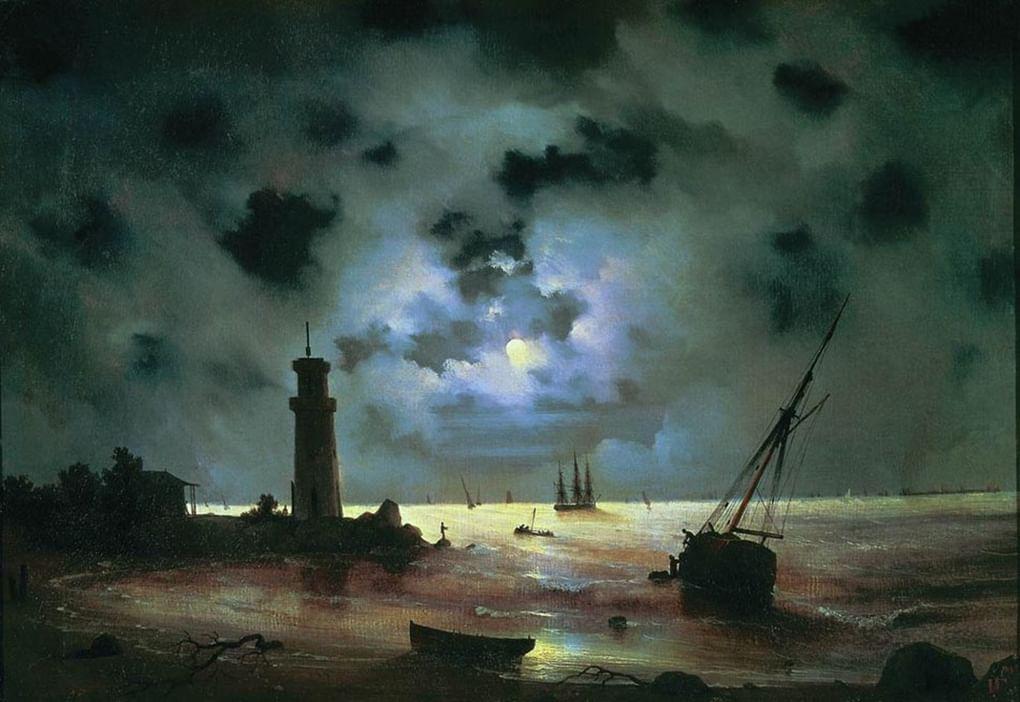 Иван Айвазовский. Берег моря ночью. У маяка. 1837