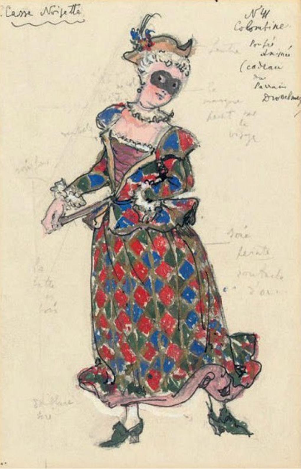 Александр Бенуа. Эскиз костюма Комомбины для балета «Щелкунчик». 1940