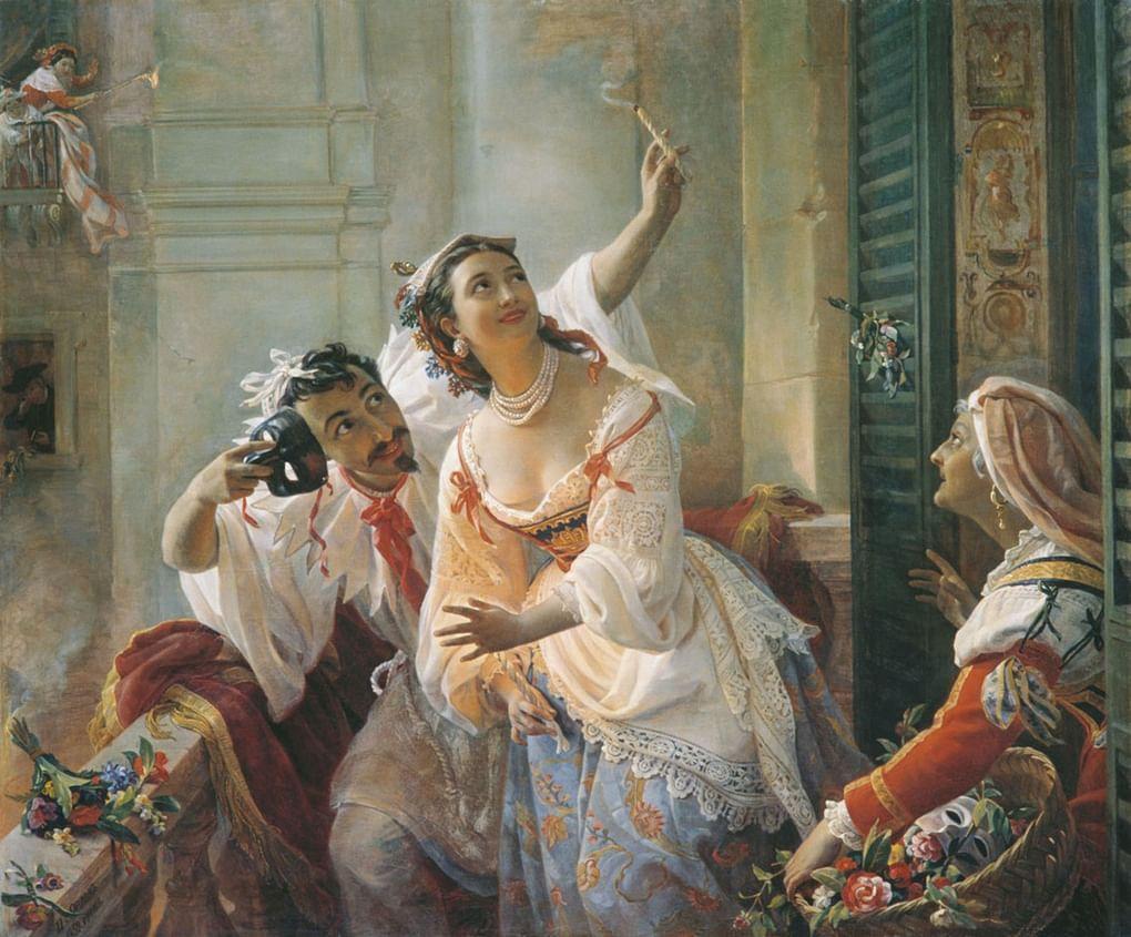 Пимен Орлов. Сцена из римского карнавала. 1859. ГРМ