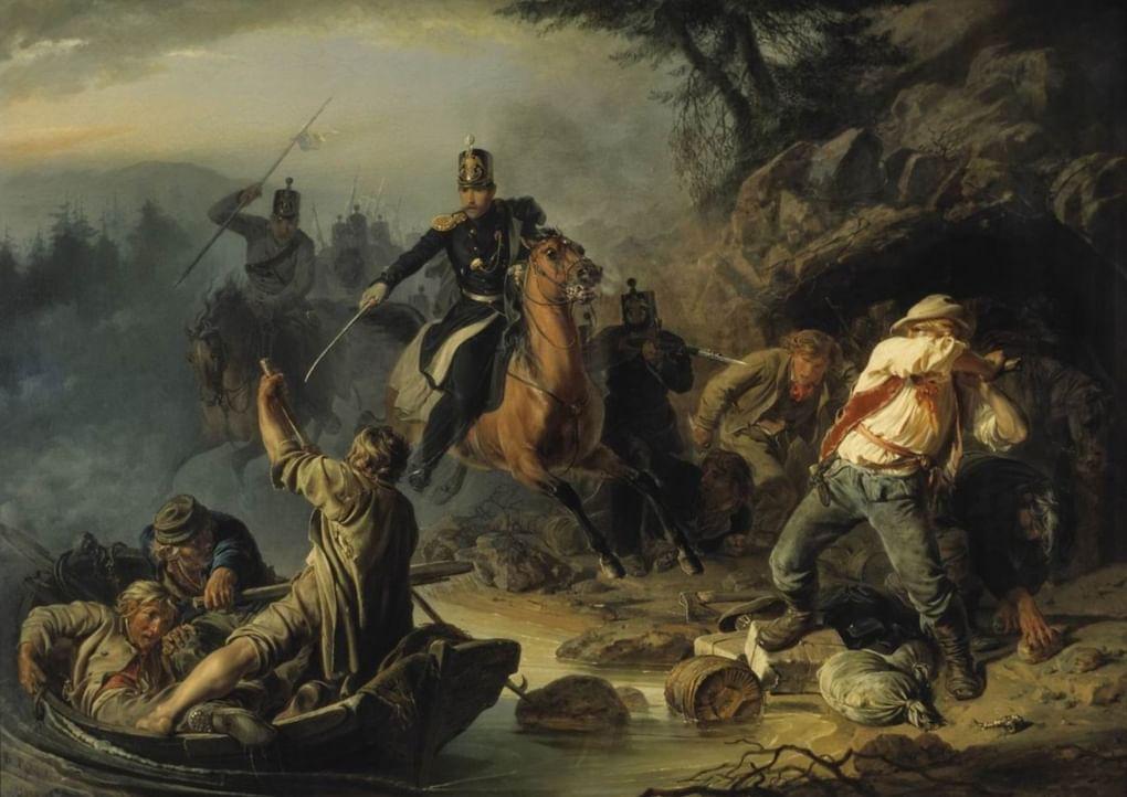 Василий Худяков. Стычка с финляндскими контрабандистами. 1853. Государственная Третьяковская галерея
