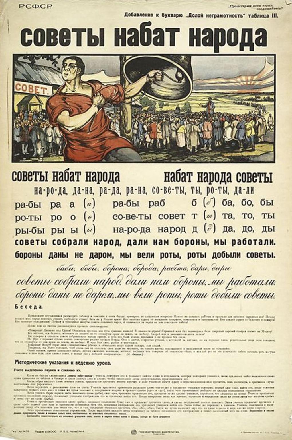 Дора Элькина. Долой неграмотность! (Букварь для взрослых). Москва, Внешкольный подотдел МОНО, 1920