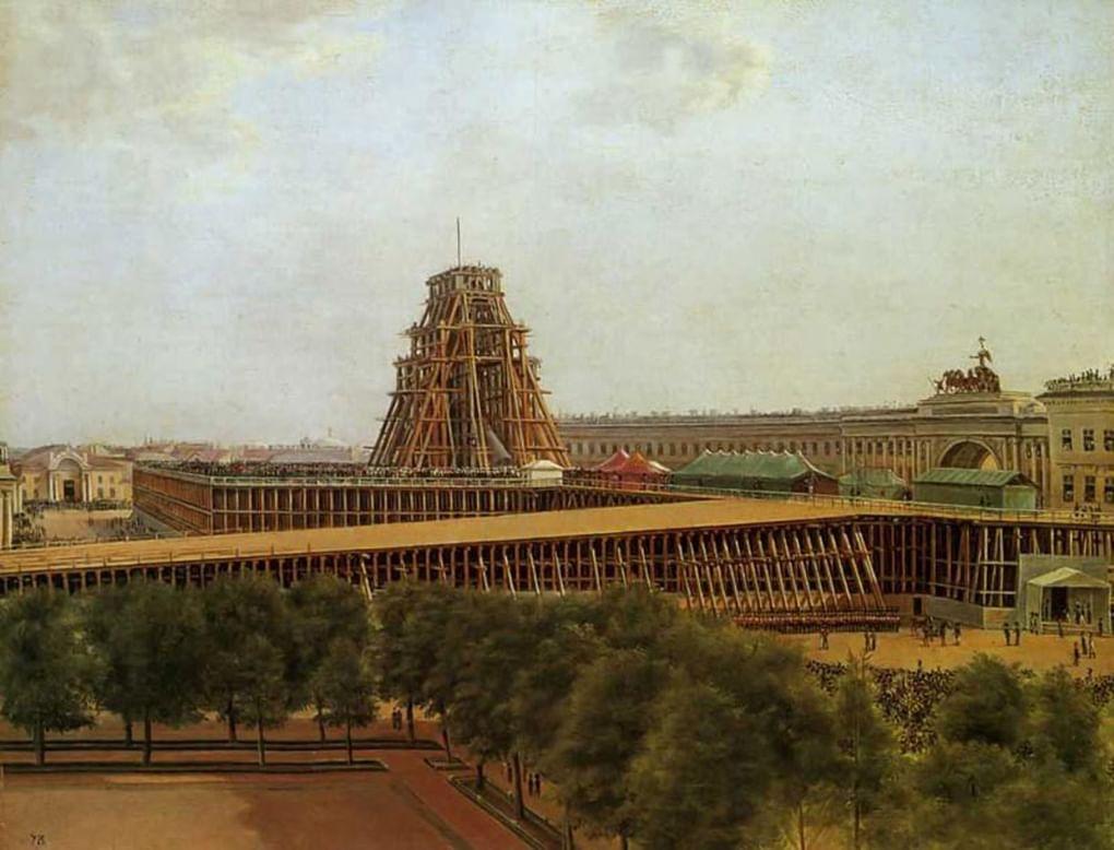 Александр Денисов. Подъем Александровской колонны. 1832/ Государственный Русский музей, Санкт-Петербург