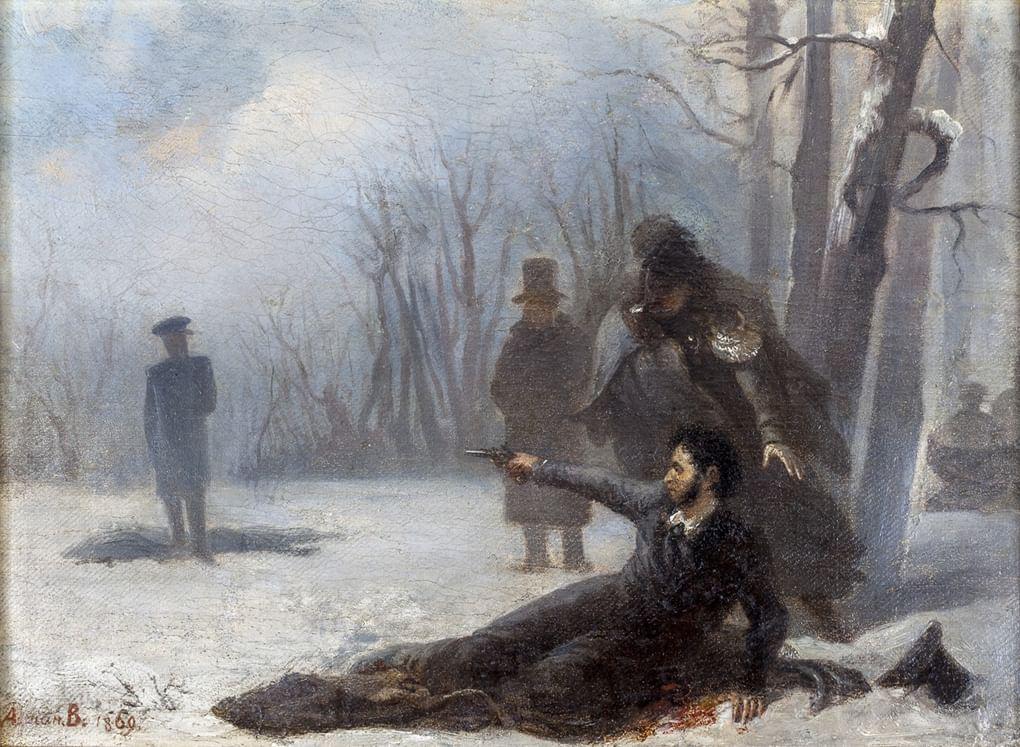 Адриан Волков. Последний выстрел Александра Пушкина. 1869. Всероссийский музей А. С. Пушкина, Санкт-Петербург