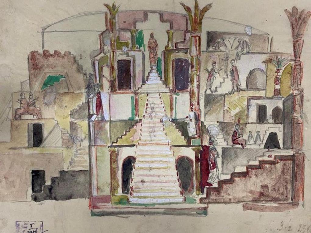 Георгий Якулов. Эскиз декорации к постановке «Иудейская вдова» (фрагмент). 1923. Государственный центральный театральный музей им. А.А. Бахрушина, Москва
