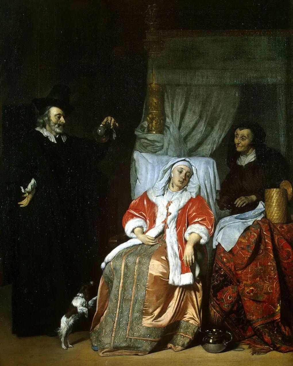 Габриель Метсю. Больная и врач (фрагмент). 1660–е. Государственный Эрмитаж, Санкт-Петербург