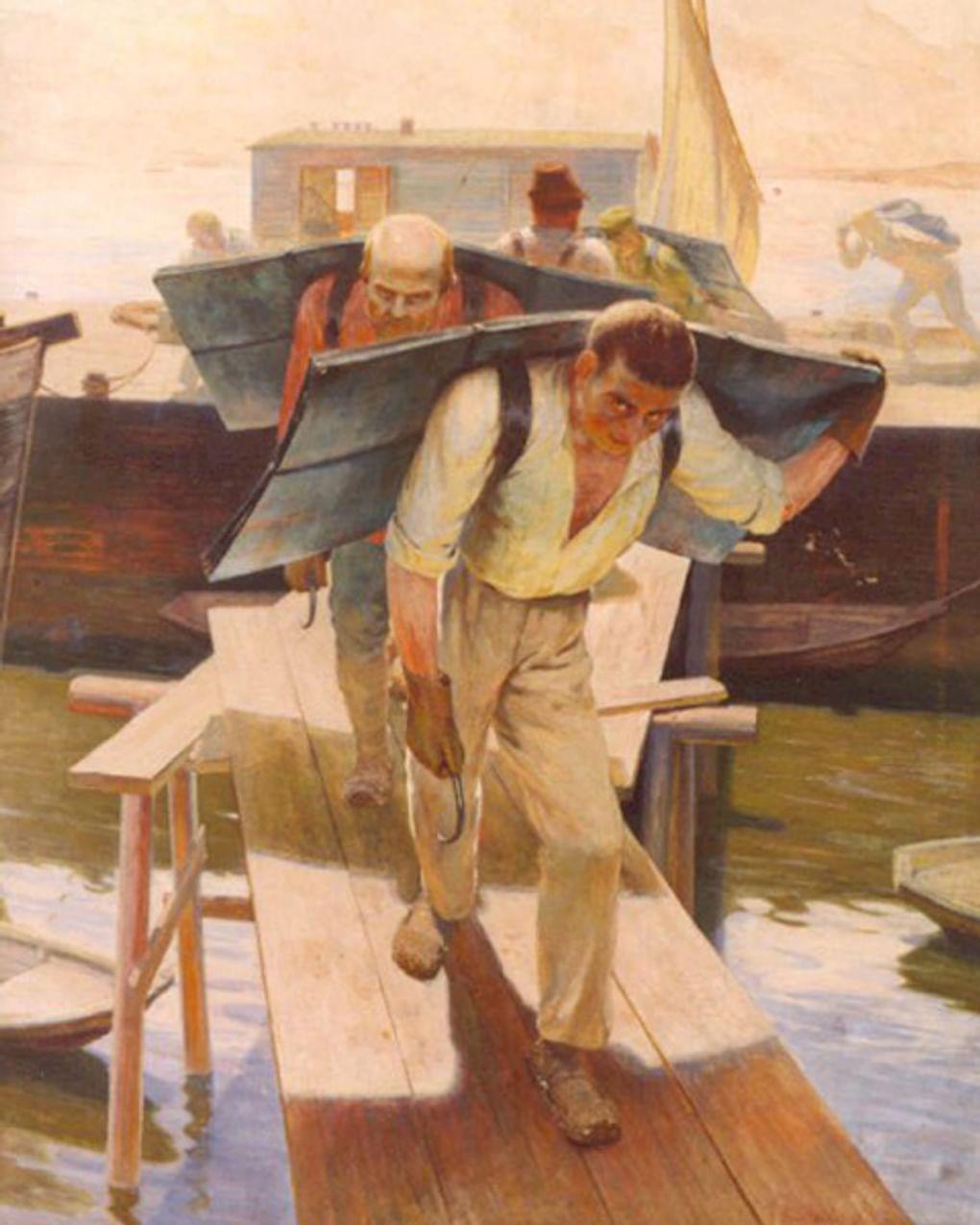 Григорий Медведев. Грузчики на Волге (фрагмент). 1929. Государственный музей изобразительных искусств Республики Татарстан, Казань