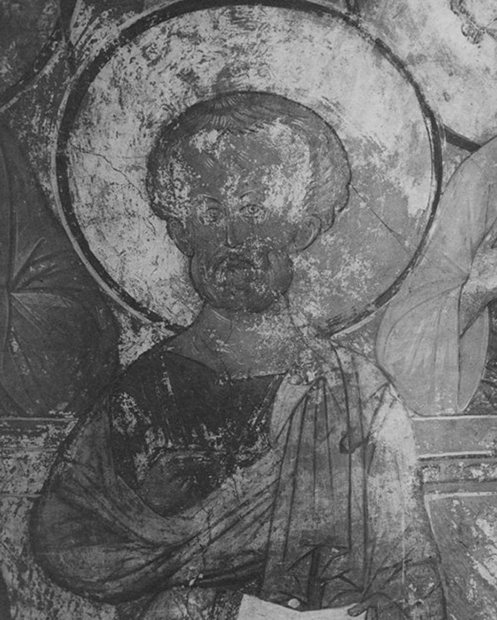 Андрей Рублев. Деталь фрески Страшный Суд с изображением апостола Марка. Успенский собор, Владимир. 1948–1952 годы. Фотография: Вишневский / Мультимедиа Арт Музей, Москва