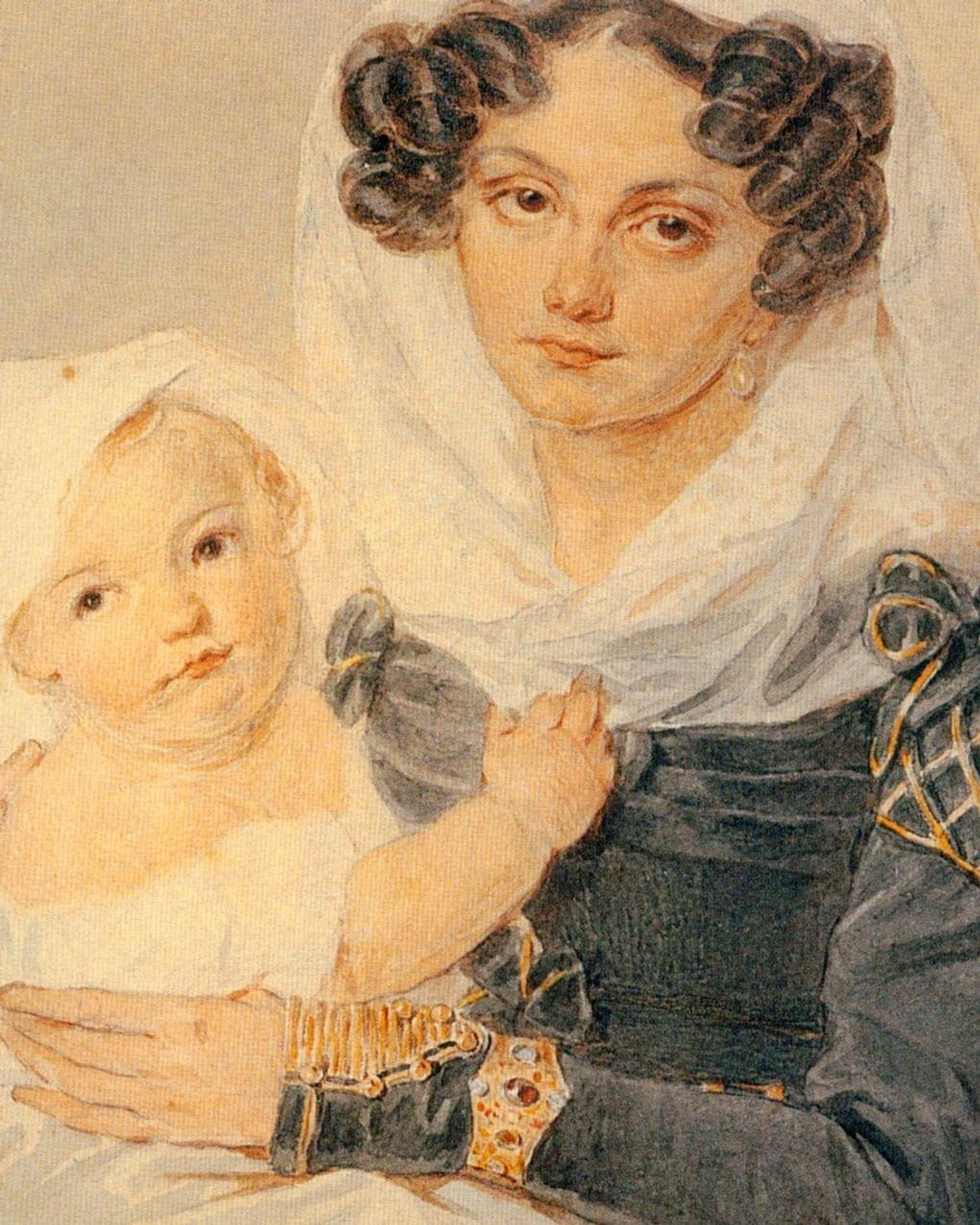 Петр Соколов. Портрет княгини Марии Николаевны Волконской с сыном (фрагмент). 1826. Государственный музей А.С. Пушкина, Москва