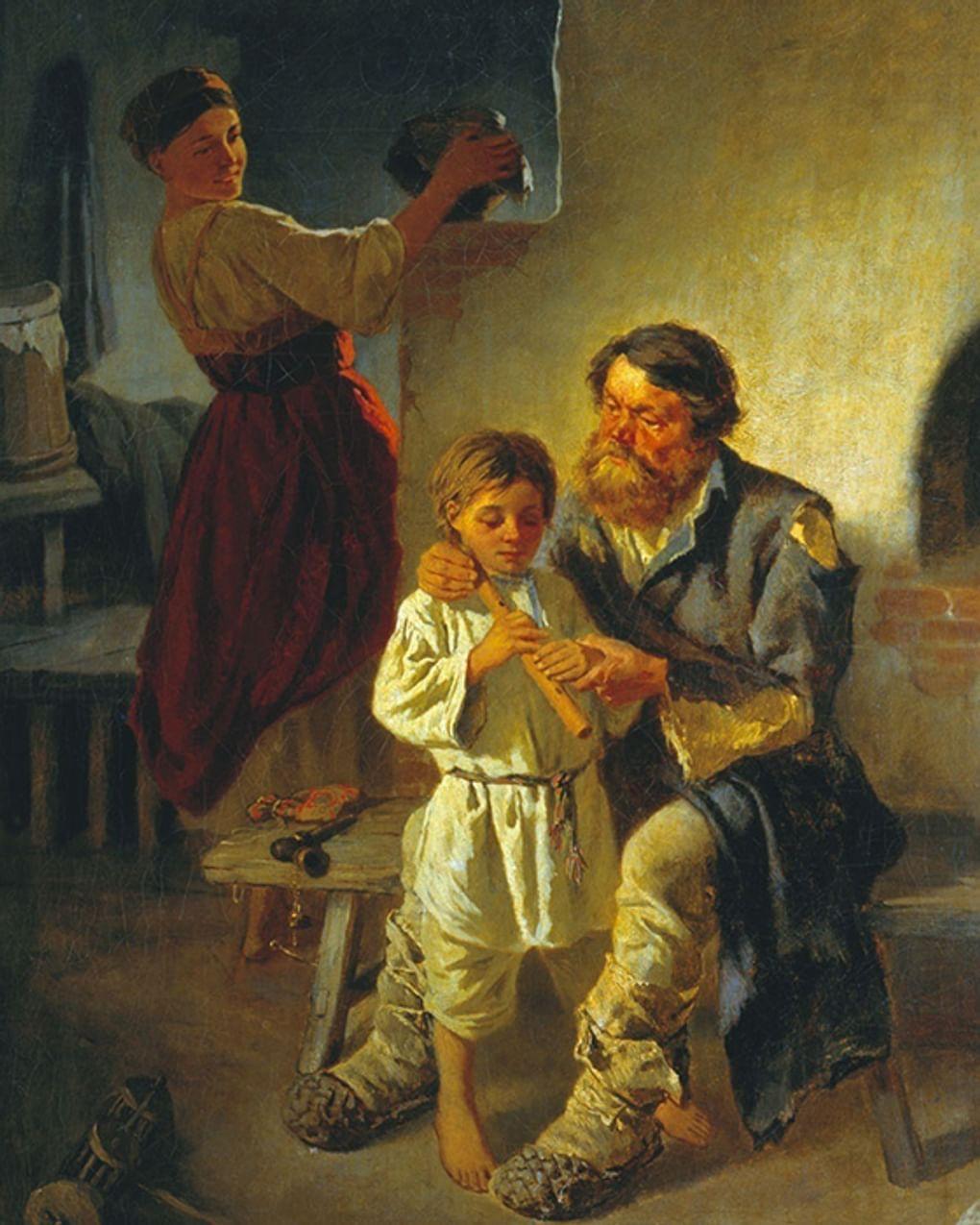 Константин Трутовский. Урок музыки. Сцена в хате (фрагмент). 2-я половина XIX века. Ульяновский областной художественный музей, Ульяновск