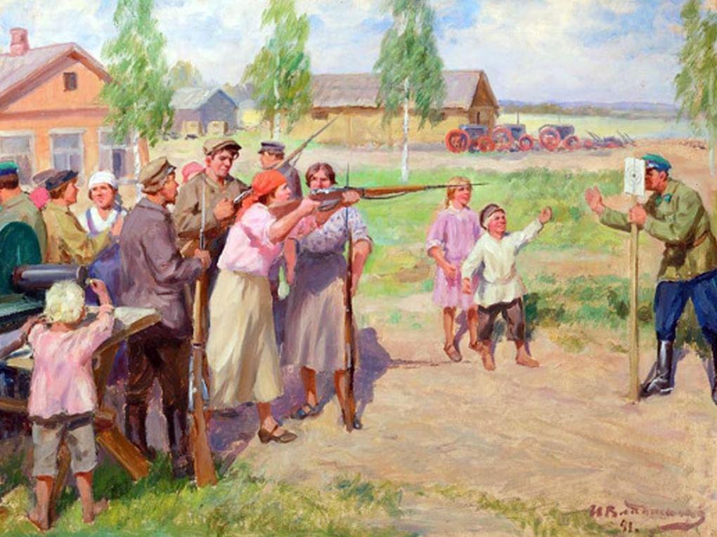 Иван Владимиров. Оборонный день в колхозе (фрагмент). 1941. Частное собрание