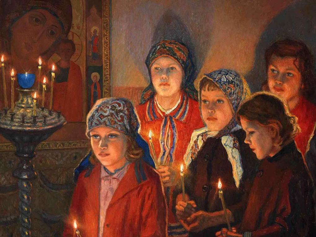 Николай Богданов-Бельский. В церкви (фрагмент). 1932. Частное собрание