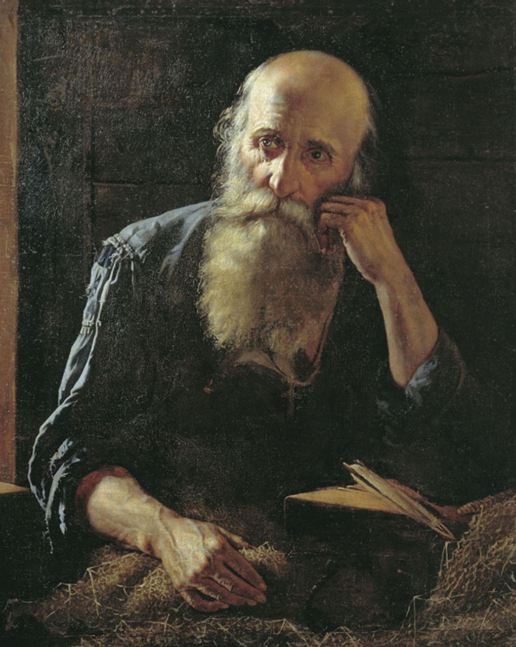Ростислав Фелицин. Рыбак, плетущий сеть (Портрет старика) (фрагмент). 1854. Государственный Владимиро-Суздальский историко-архитектурный и художественный музей-заповедник, Владимир