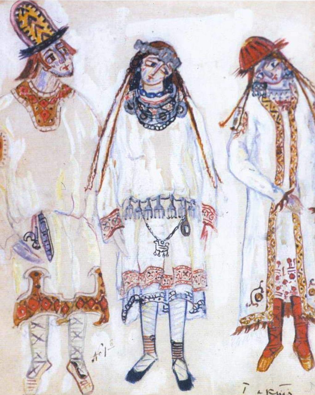 Николай Рерих. Эскиз костюмов к балету Игоря Стравинского «Весна священная». 1913. Государственный центральный театральный музей имени А.А. Бахрушина, Москва