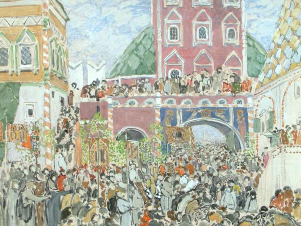 Александр Головин. Эскиз декорации к опере «Борис Годунов» (фрагмент).  1908. Государственный центральный театральный музей имени А.А. Бахрушина, Москва