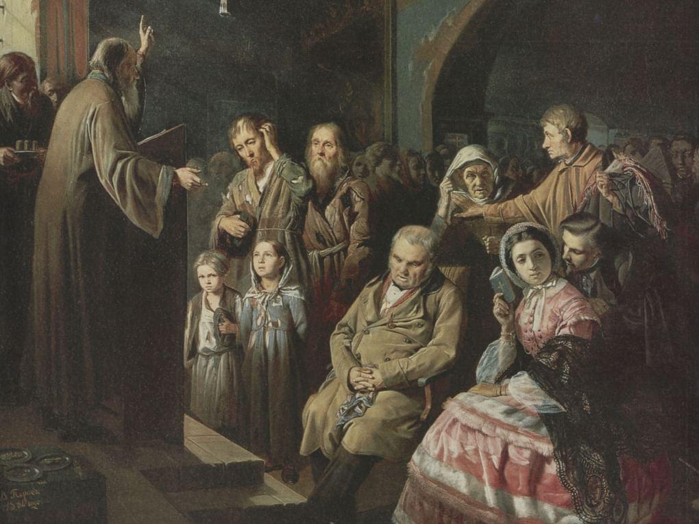 Василий Перов. Проповедь в селе (фрагмент). 1861. Государственная Третьяковская галерея, Москва