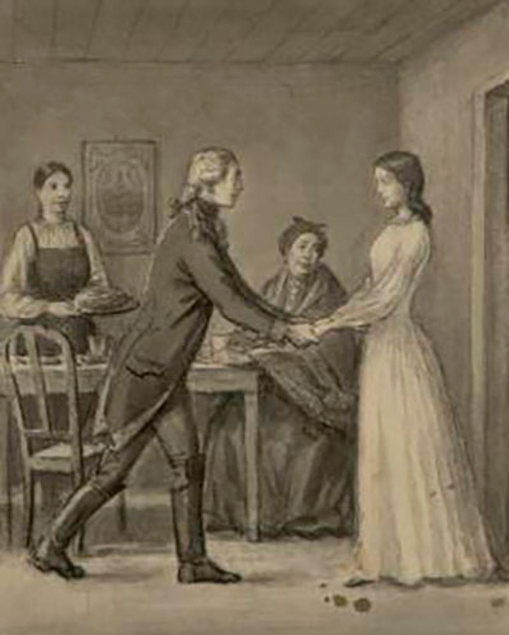 Михаил Родионов. Встреча Гринева с Марией Ивановной. Иллюстрация к повести Александра Пушкина «Капитанская дочка» (фрагмент). 1920–40-е. Государственный музей истории российской литературы им. В.И. Даля, Москва