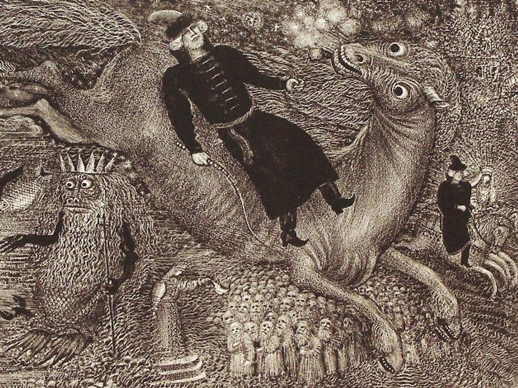 Борис Забирохин. Морской царь и Елена Премудрая (фрагмент). 1990. Вологодская областная картинная галерея, Вологда