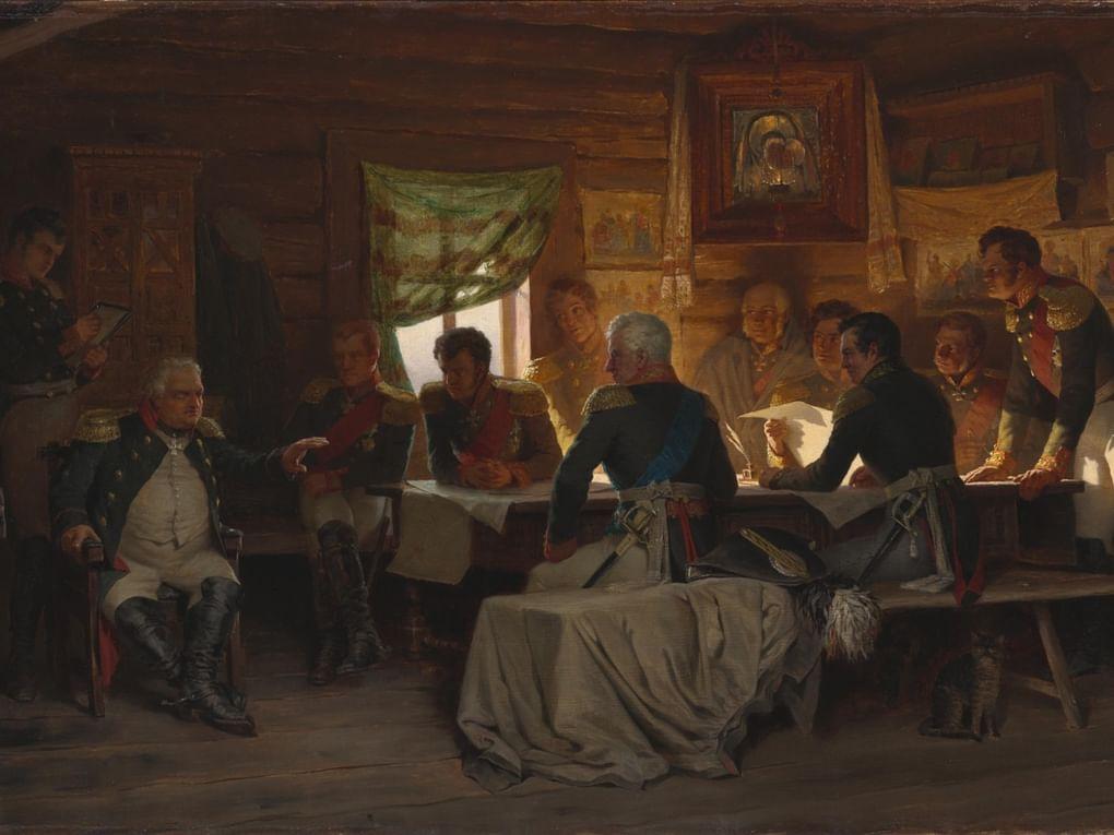 Алексей Кившенко. Военный совет в Филях в 1812 году (фрагмент). 1882. Государственная Третьяковская галерея, Москва