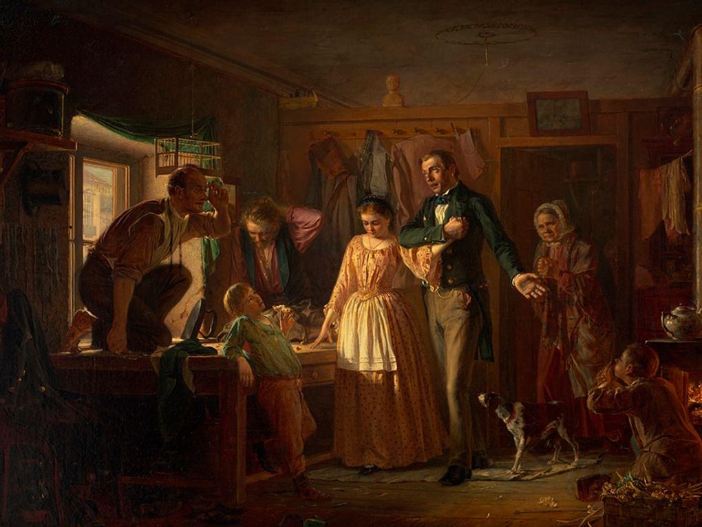 Николай Петров. Сватовство чиновника к дочери портного (фрагмент). 1862. Государственная Третьяковская галерея, Москва