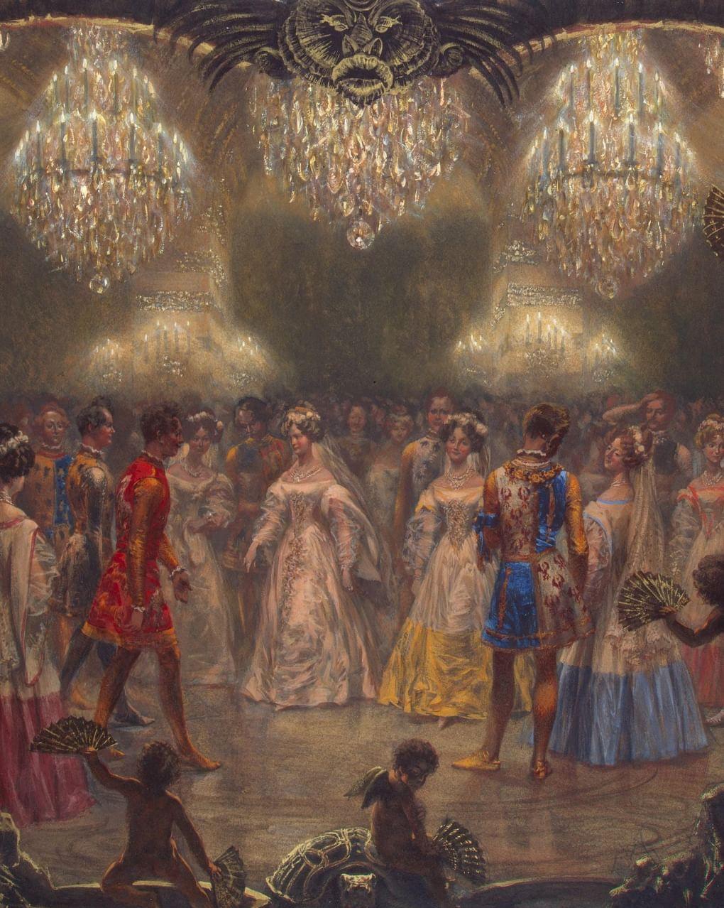 Адольф фон Менцель. Бал в Новом дворце. 1829 год (фрагмент). 1854. Государственный Эрмитаж, Санкт-Петербург