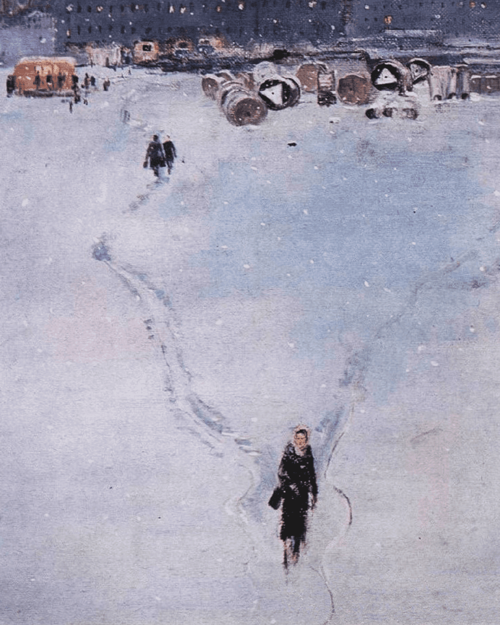 Юрий Пименов. Тропинки к автобусам (фрагмент). Из серии «Новые кварталы». 1966. Частное собрание