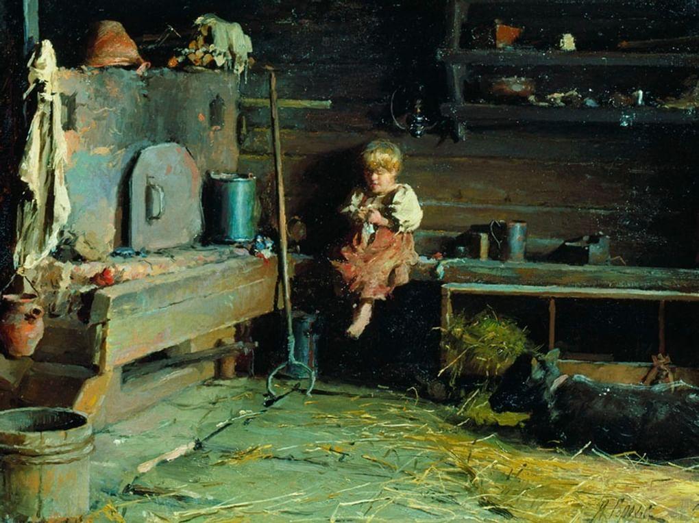 Иван Горохов. В избе (фрагмент). 1895. Переславль-Залесский историко-архитектурный и художественный музей-заповедник, Переславль-Залесский, Ярославская область
