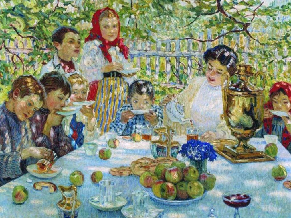 Николай Богданов-Бельский. Именины учительницы (фрагмент). 1920-е. Государственный музей искусств Казахстана им. А. Кастеева, Алматы, Республика Казахстан