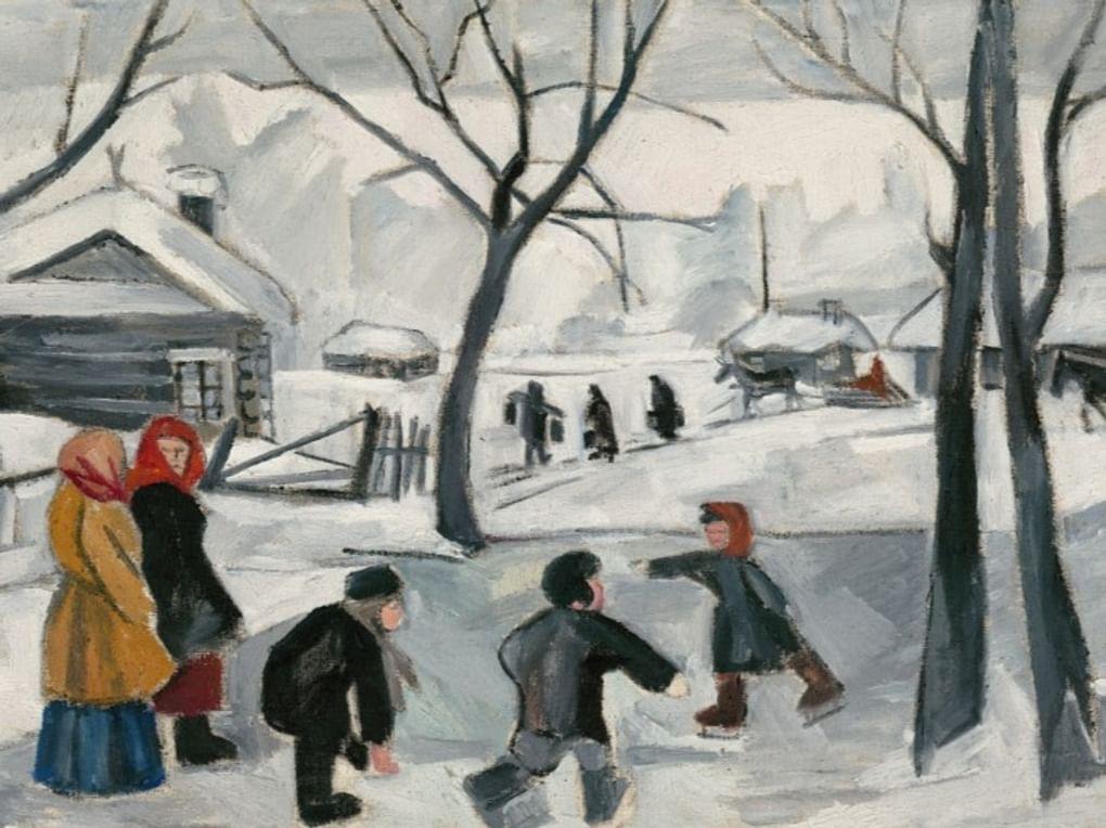 Наталия Гончарова. Мальчишки на коньках (фрагмент). 1908. Государственная Третьяковская галерея, Москва