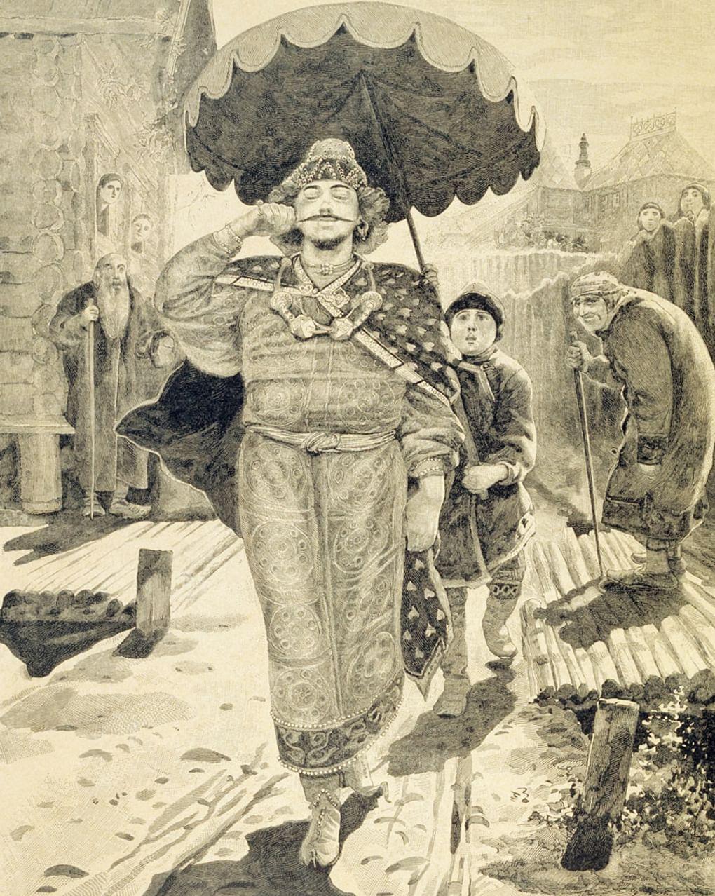 Андрей Рябушкин. Чурило Пленкович (фрагмент). Иллюстрация к книге «Русские былинные богатыри». Санкт-Петербург: «Книгоиздательство Германъ Гоппе», 1895