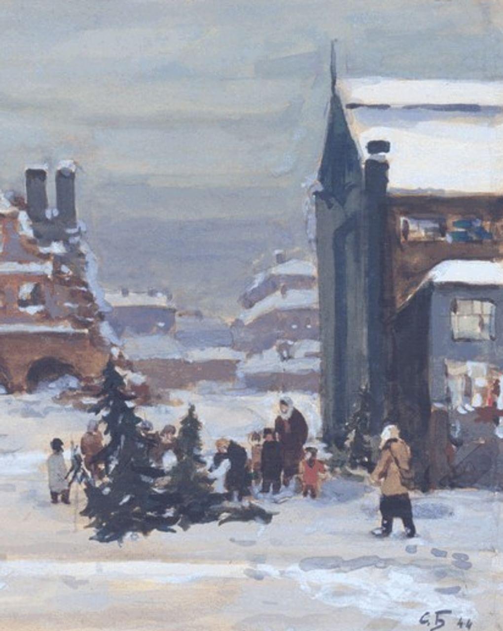Соломон Бойм. Елочный базар на Петроградской стороне (фрагмент). 1944. Государственный музей истории Санкт-Петербурга, Санкт-Петербург