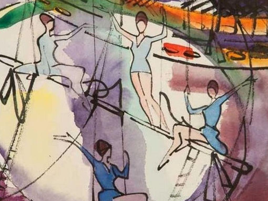 Валерий Алфеевский. Воздушные акробаты (фрагмент). 1966. Государственный Русский музей, Санкт-Петербург