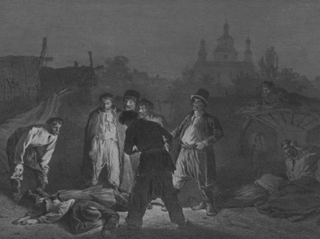 Константин Трутовский. Грозная сожительница Черевика. Иллюстрация к повести Николая Гоголя «Сорочинская ярмарка» (фрагмент). 1875. Государственный исторический музей, Москва