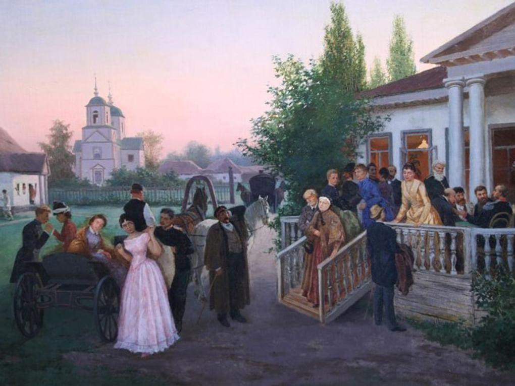 Константин Трутовский. Разъезд гостей (фрагмент). 1867. Владимиро-Суздальский историко-архитектурный и художественный музей-заповедник, Владимир
