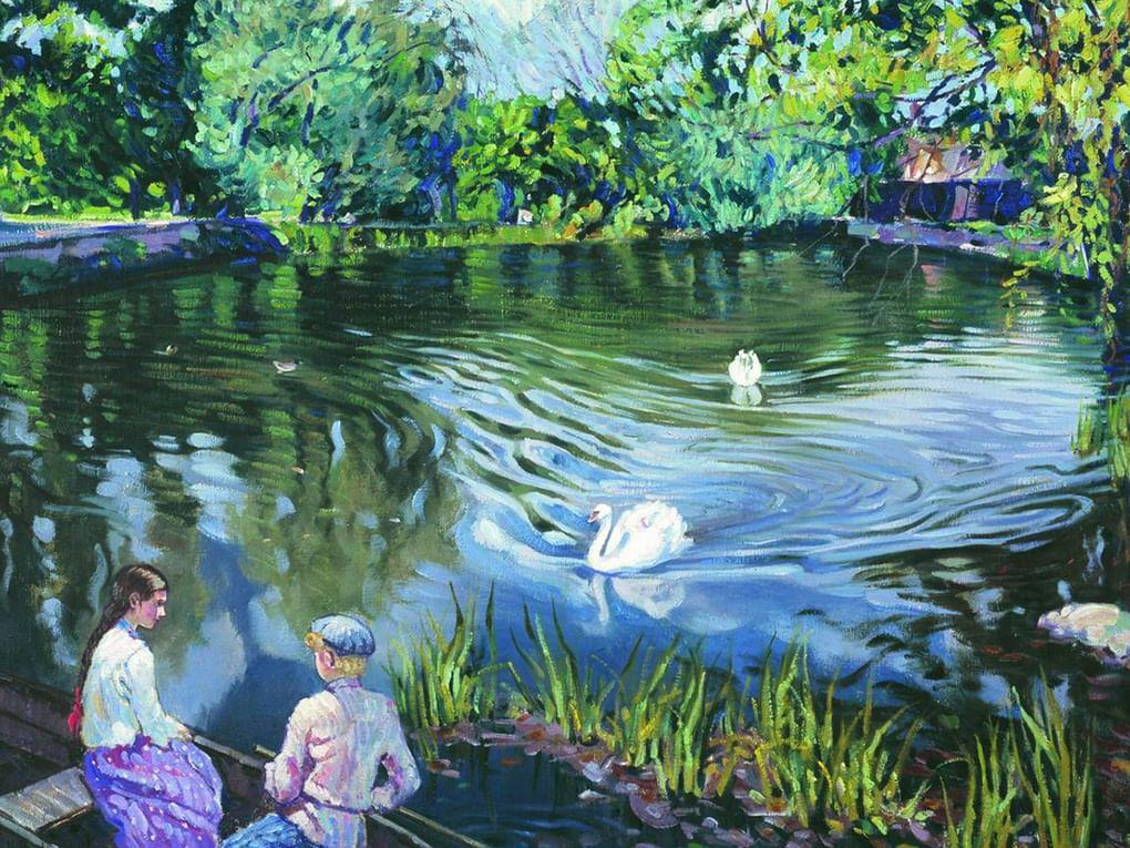 Николай Богданов-Бельский. В лодке (фрагмент). 1930-е. Частное собрание