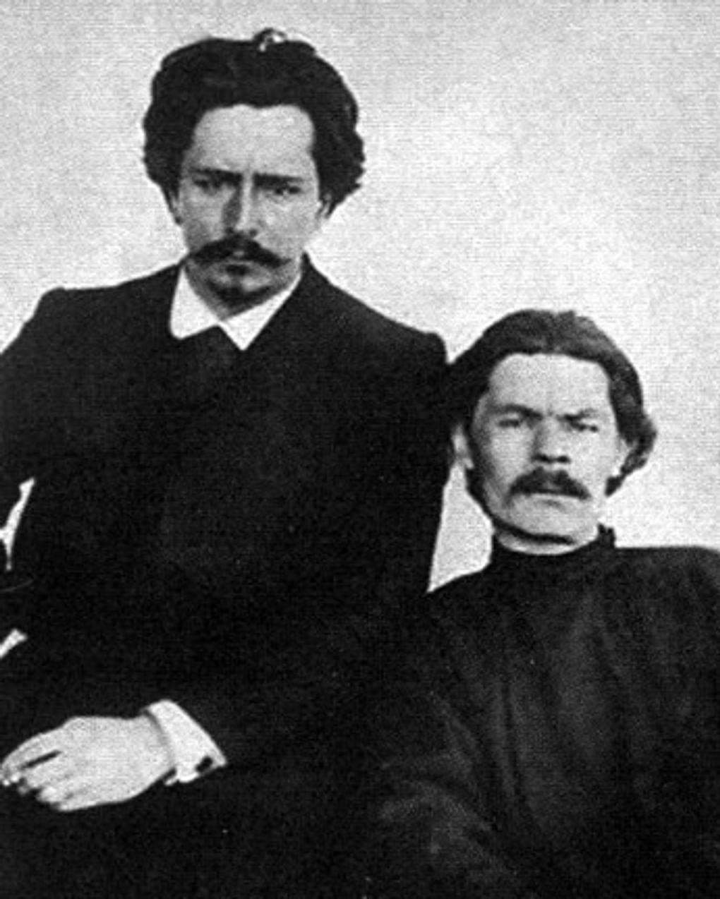 Леонид Андреев (слева) и писатель Максим Горький. Иллюстрация к книге Натальи Скороход «Леонид Андреев» (из серии «Жизнь замечательных людей»). Москва: Молодая Гвардия, 2013