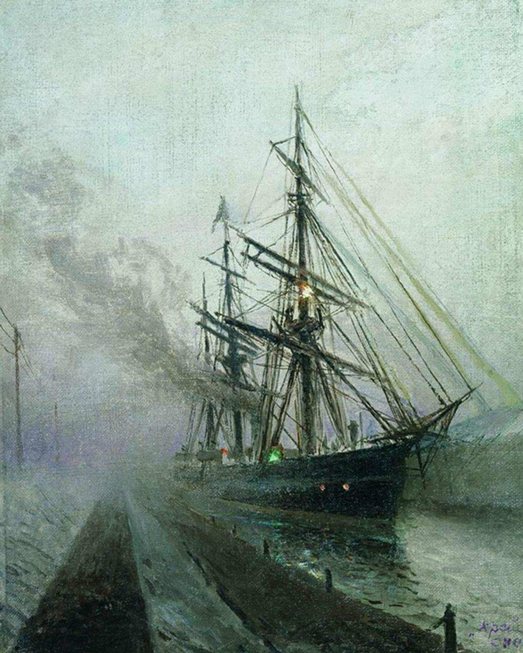 Николай Гриценко. Клипер «Крейсер» в Суэцком канале (фрагмент). 1883. Центральный военно-морской музей, Санкт-Петербург