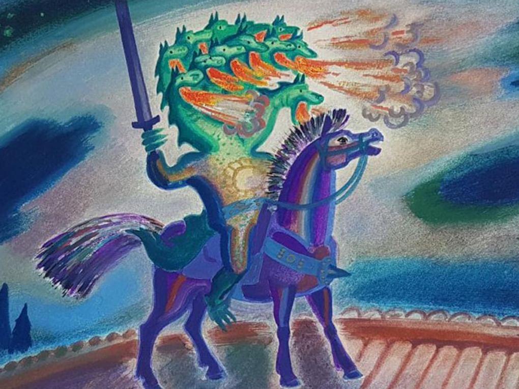 Вера Дранишникова. Чудо-юдо на мосту. Эскиз кадра к макету диафильма «Иван — крестьянский сын и Чудо-юдо». 1989. Государственный центральный музей кино, Москва