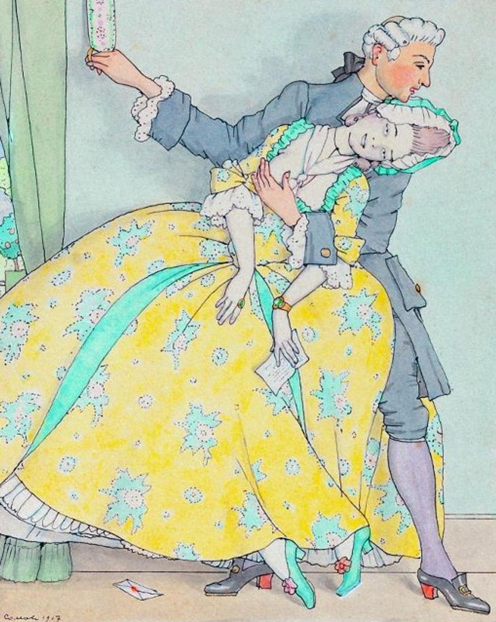 Константин Сомов. Иллюстрация к сборнику «Книга Маркизы» (фрагмент). 1917. Научно-исследовательский музей при Российской академии художеств, Санкт-Петербург