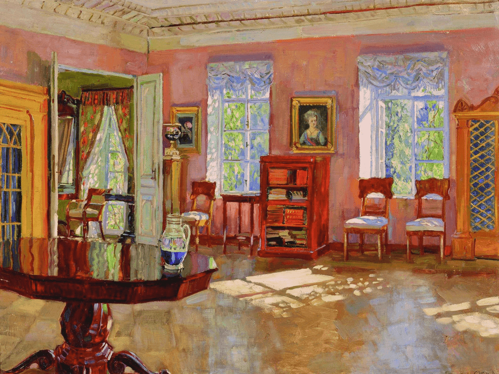 Станислав Жуковский. Интерьер библиотеки помещичьего дома. 1910-е. Государственный музей изобразительных искусств Республики Татарстан, Казань