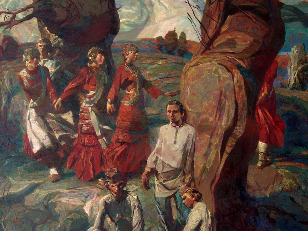 Владимир Агеев. Народный поэт Константин Иванов на празднике хоровода в 1912 году (фрагмент). 1988–1989. Чувашский государственный художественный музей, Чебоксары